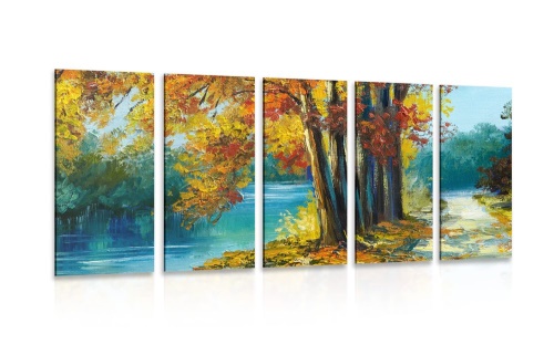 5-dílný obraz malované stromy v barvách podzimu