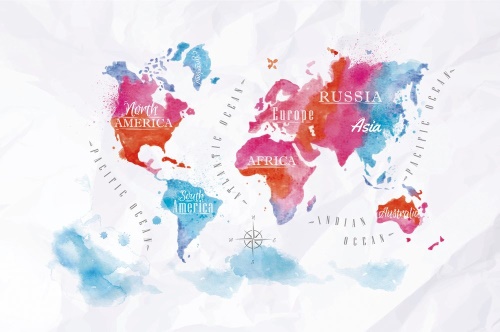 Samolepící tapeta akvarelová mapa světa