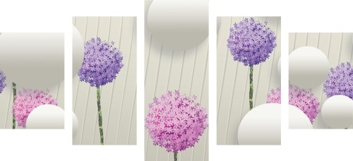 5-dílný obraz zajímavé květy s abstraktními prvky a vzory