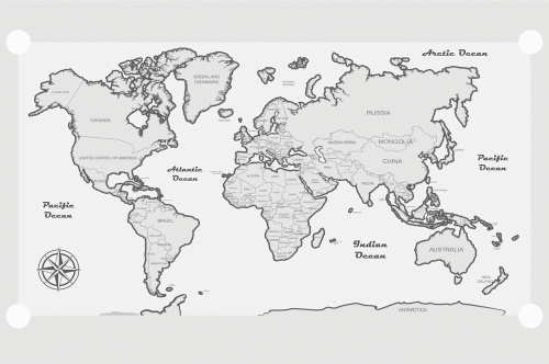 Tapeta mapa světa s šedým okrajem