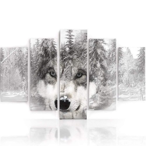Obraz na plátně pětidílný Wolf Forest Animal Grey