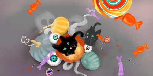 Obraz halloweenské sladkosti s kočkou