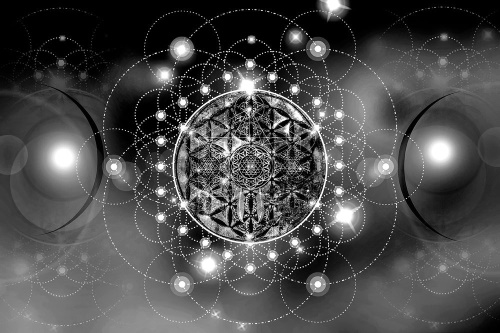 Tapeta zářící Mandala v černobílém provedení