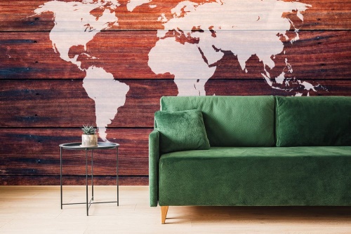 Tapeta krásná mapa světa s dřevěným pozadím
