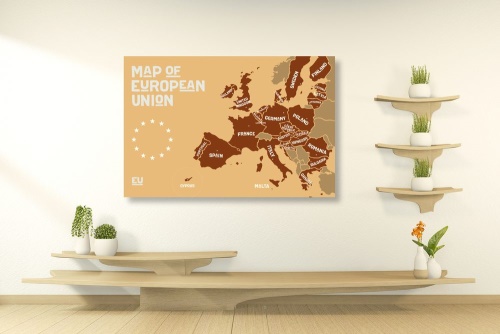 Obraz naučná mapa s názvy zemí evropské unie v odstínech hnědé