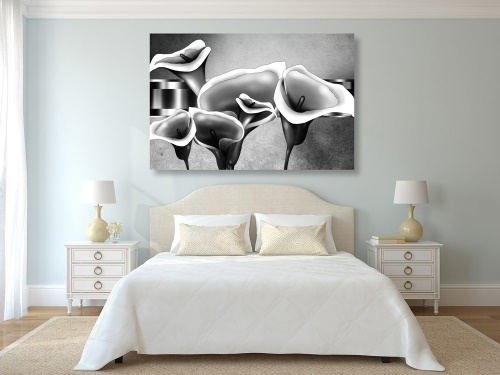 Obraz elegantní květy kaly v černobílém provedení
