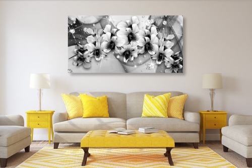 Obraz černobílé květiny na abstraktním pozadí