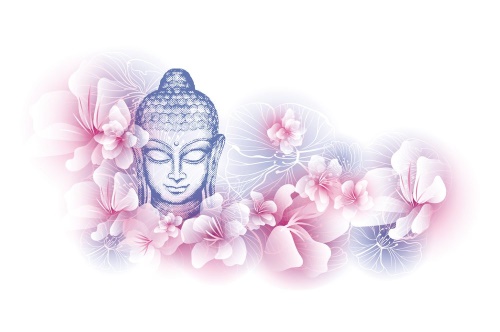 Samolepící tapeta Buddha s květinami sakury