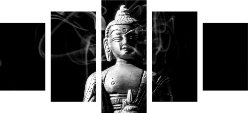5-dílný obraz socha Buddhy v černobílém provedení