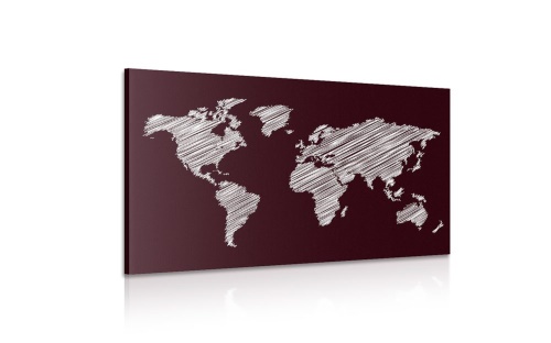 Obraz šrafována mapa světa na bordovém pozadí