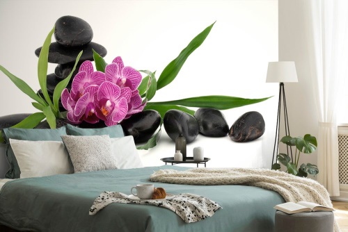 Samolepící tapeta fialová orchidej v Zen zátiší