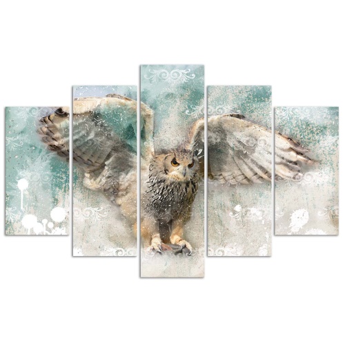 Obraz na plátně pětidílný 5 kusů Sova Ptáci Příroda Zvířata