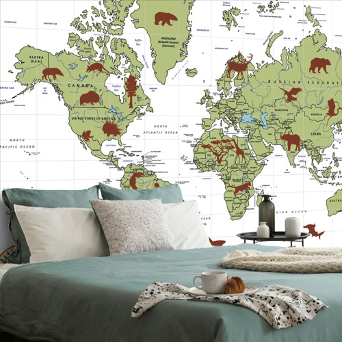 Tapeta mapa světa se zvířaty
