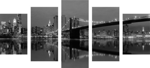 5-dílný obraz odraz Manhattanu ve vodě v černobílém provedení