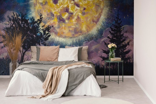 Samolepící tapeta zářivý měsíc na noční obloze