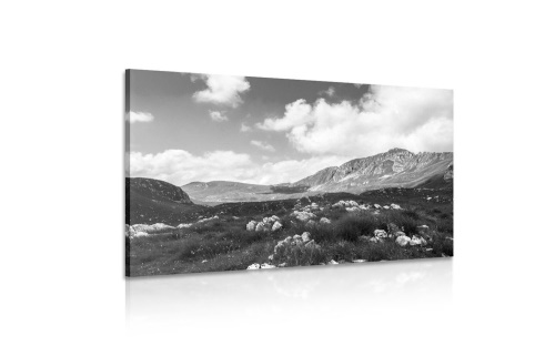 Obraz údolí v Černé Hoře v černobílém provedení