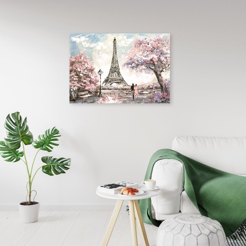 Obraz na plátně Eiffelova věž Paříž růžová malovaná