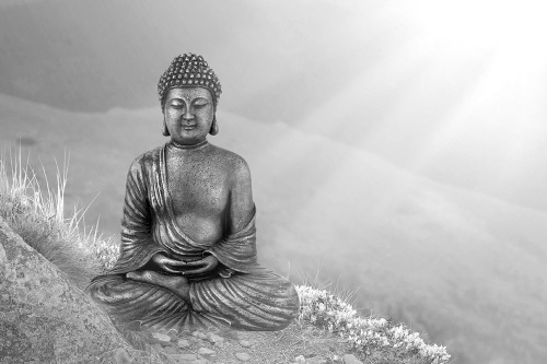 Samolepící tapeta černobílý Buddha v meditující poloze
