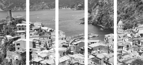 5-dílný obraz černobílé pobřeží Itálie