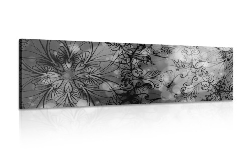 Obraz květinová Mandala v černobílém provedení