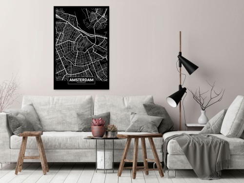 Obraz - Dark Map of Amsterdam (1 Part) Vertical