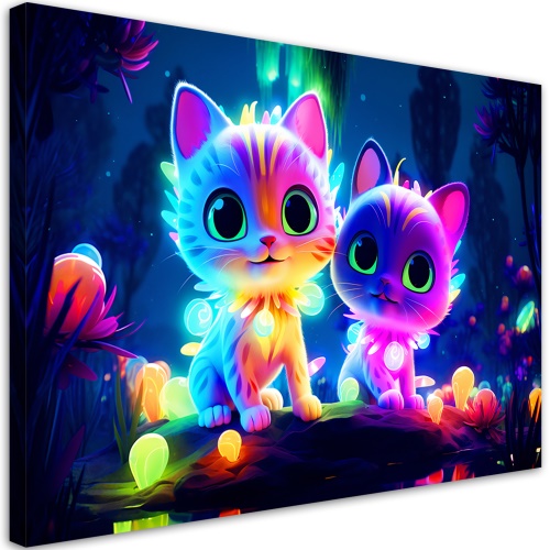 Obraz na plátně, Roztomilé neonové kočky