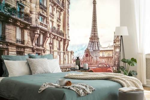 Samolepící tapeta pohled na Eiffelovou věž z ulice Paříže