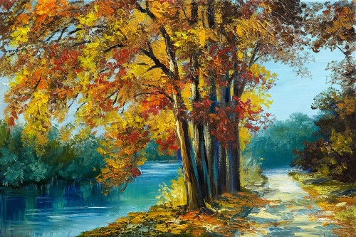 Samolepící tapeta malované stromy v barvách podzimu