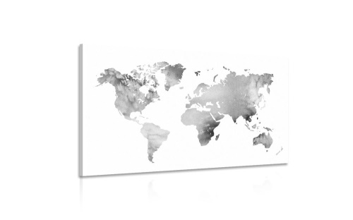 Obraz mapa světa v černobílém provedení v akvarelu