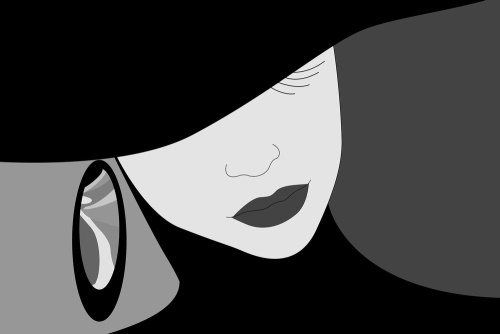 Obraz nóbl dáma v klobouku v černobílém provedení