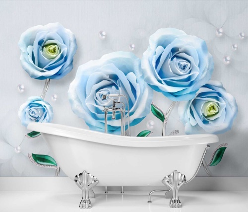 Fototapeta, Modré růže Květy 3D