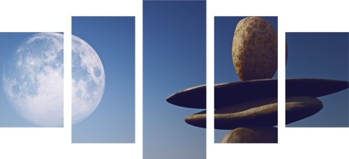 5-dílný obraz skládané kameny v měsíčním světle