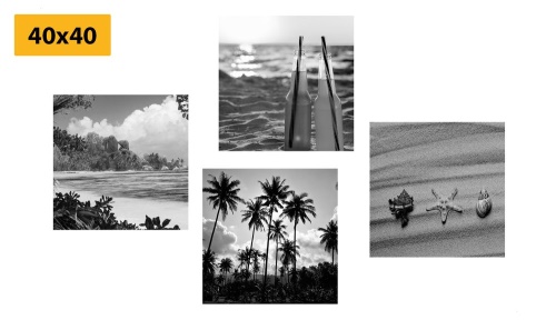 Set obrazů dovolená u moře v černobílém provedení