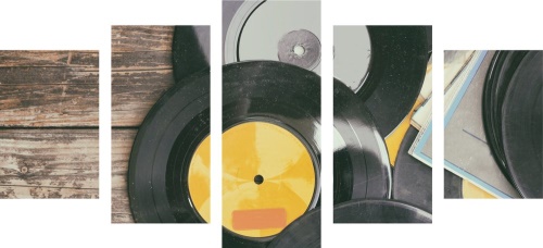 5-dílný obraz staré desky gramofonu