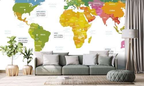 Tapeta barevná mapa světa s bílým pozadím
