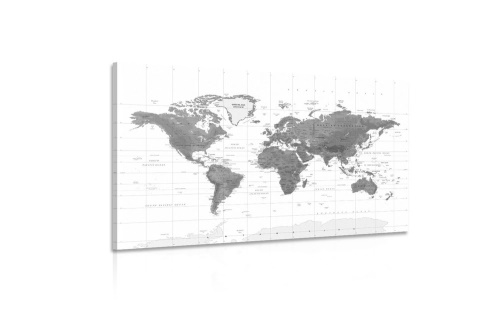 Obraz nádherná mapa světa v černobílém provedení