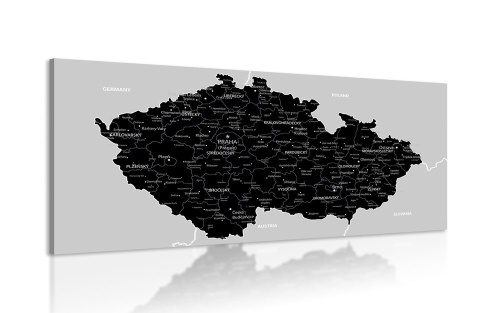 Obraz moderní černo-šedá mapa Česka