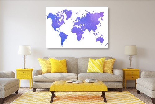 Obraz mapa světa ve fialovém odstínu