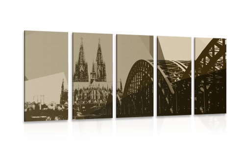 5-dílný obraz ilustrace města Kolín v sépiové provedení