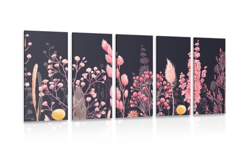 5-dielny obraz olejomaľba divoké kvety