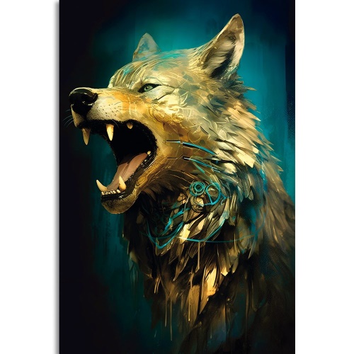 Obraz modro-zlatý vlk