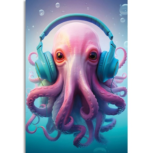 Obraz chobotnice se sluchátky