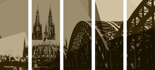 5-dílný obraz ilustrace města Kolín v sépiové provedení