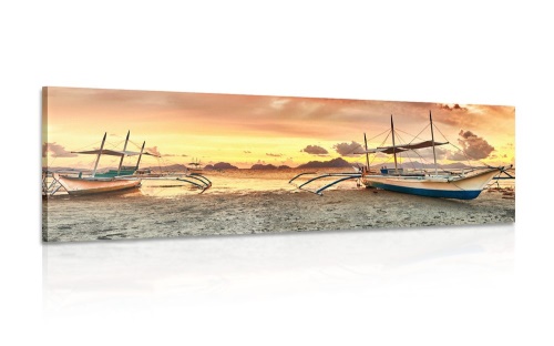 Obraz loďky při západu slunce