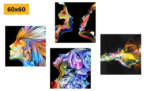 Set obrazů barevná abstrakce na černém pozadí