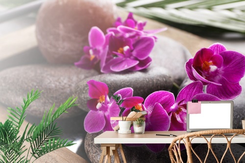 Samolepící fototapeta nádherná orchidej a Zen kameny