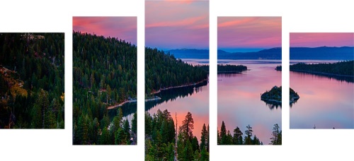 5-dílný obraz jezero při západu slunce