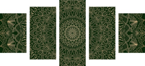 5-dílný obraz detailní ozdobná Mandala v zelené barvě