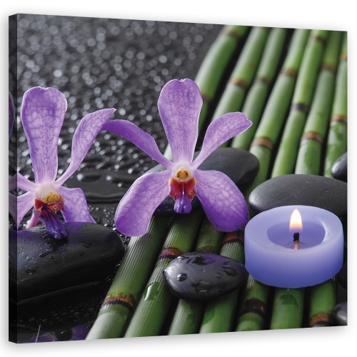 Obraz na plátně, Bambusové květiny Zen lázeňská svíčka