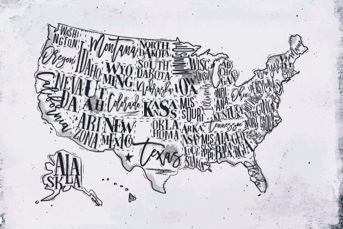 Tapeta mapa USA s jednotlivými státy šedá